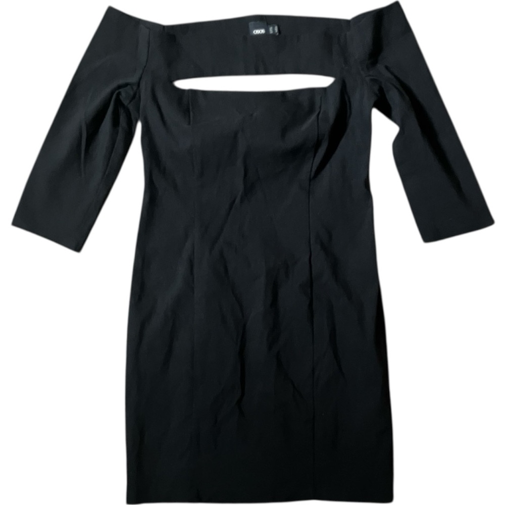 Black Mini Dress Size 10 Fitted Bodycon Sheath Cut Out LBD Off Shoulder Classic